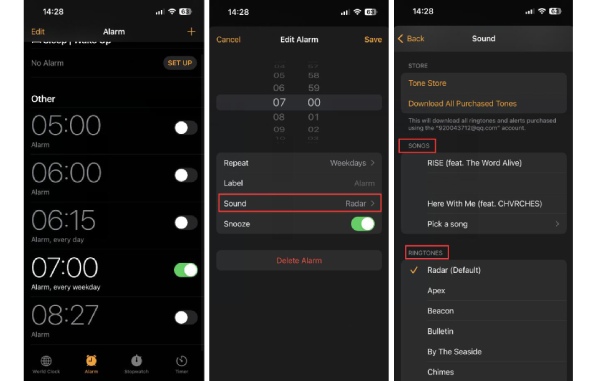 Změnit vyzvánění Fix iPhone Alarm