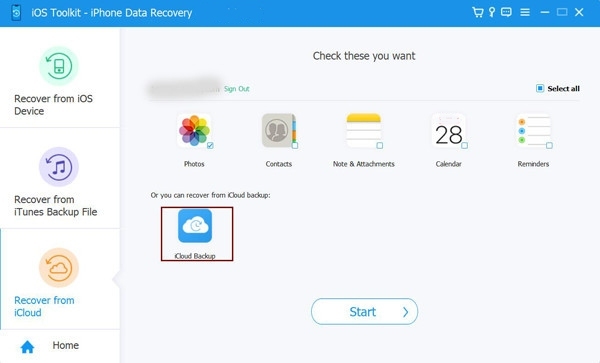 Velg iCloud Backup