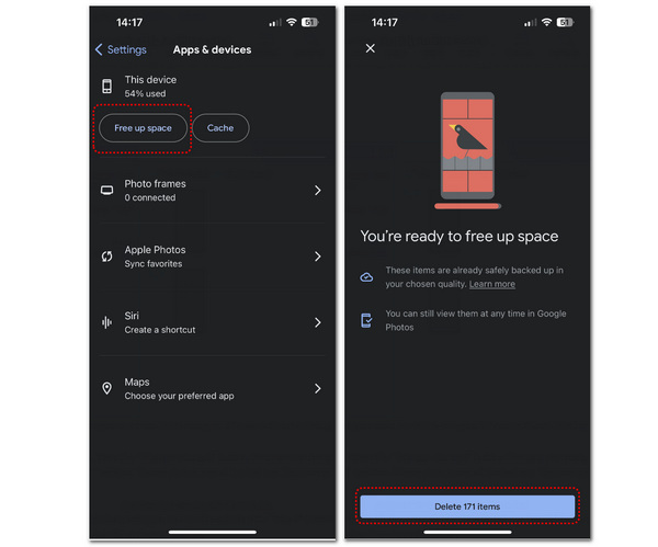 how to free up space google photos iphone