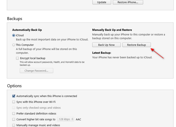 Restore Backup iTunes