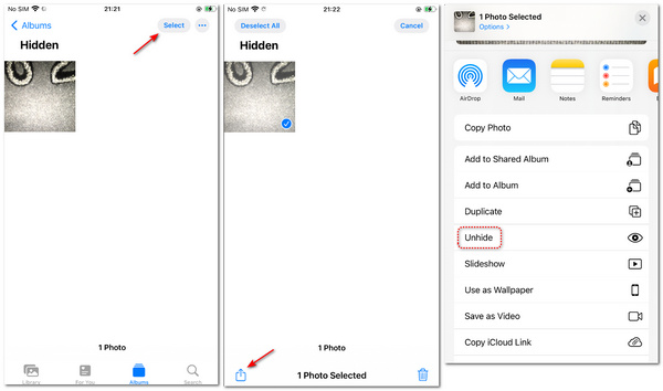 Unhide Photos iOS 15