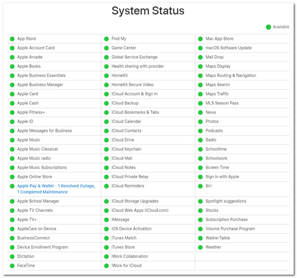 Status sustava iMessage