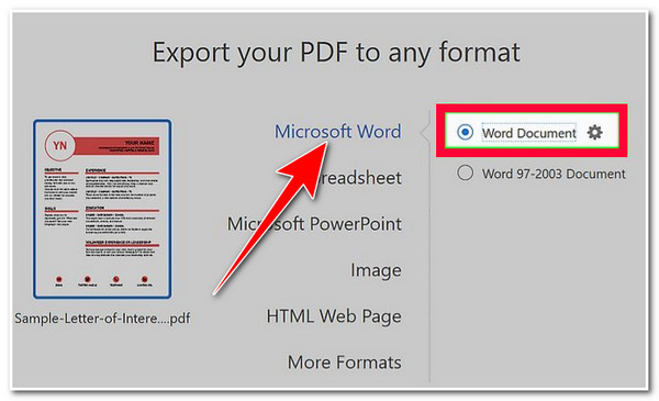 Vyberte Microsoft Word Zaškrtněte dokument Word