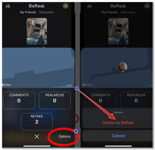 Επιλέξτε Delete my BeReal Option