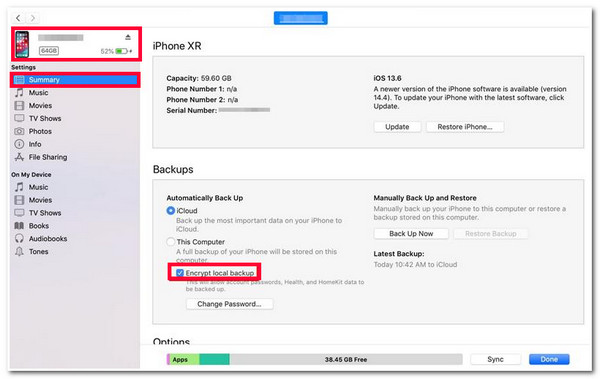 Select Encrypt iPhone Backup