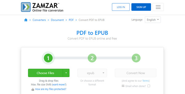 Zamzar PDF do EPUB