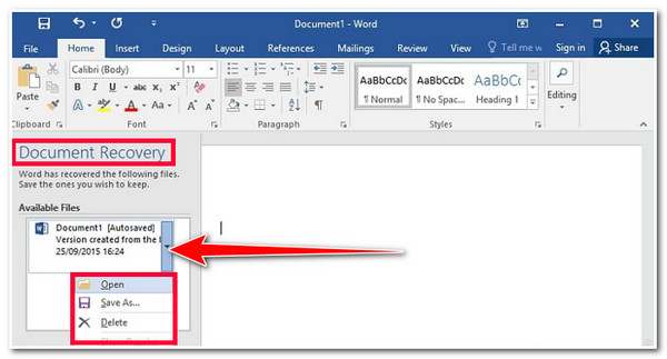 Obnovite dokument putem Document Recovery