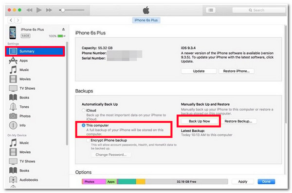 Sandarkan iTunes iPhone