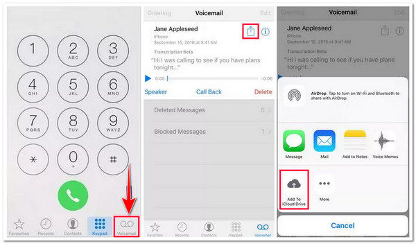 वॉइसमेल iCloud ड्राइव सहेजें