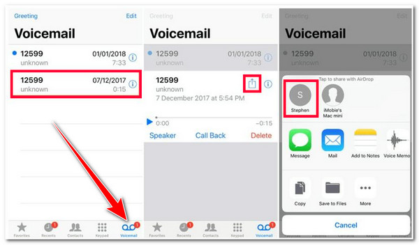 Transferencia de correo de voz por Airdrop