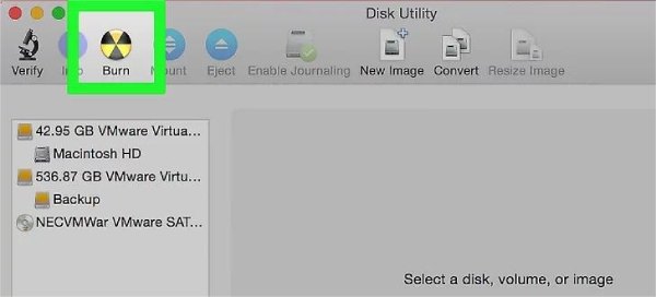 Klepněte na tlačítko Burn Button Mac