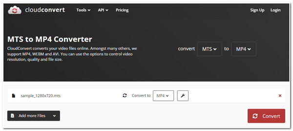 CloudConvert MTS til MP4