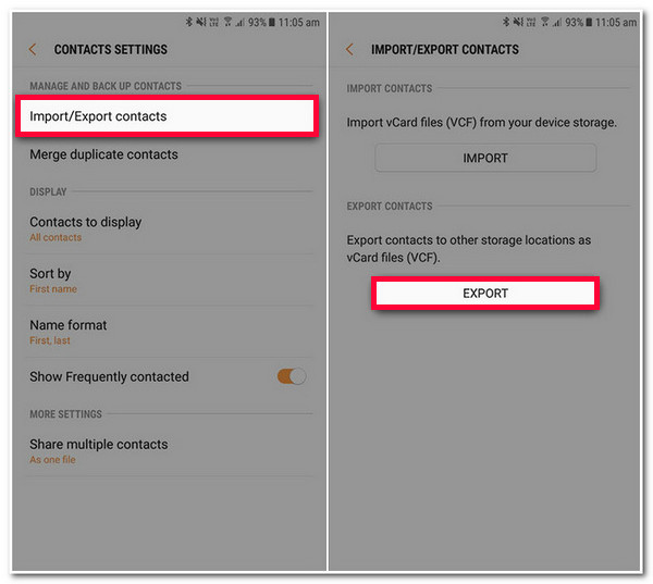 Transfer Contact Through VCF