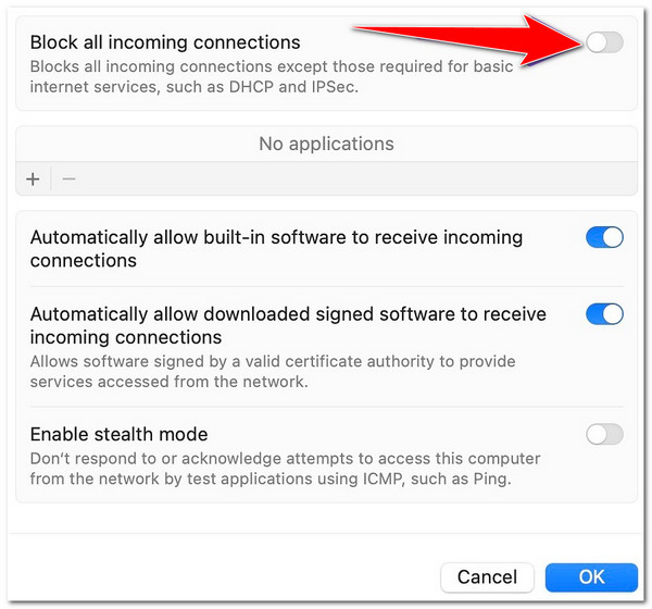 着信接続をブロックするをオフにする