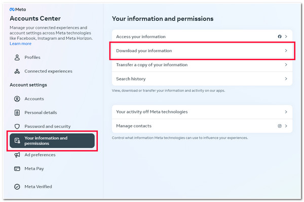 Accéder au téléchargement de vos informations