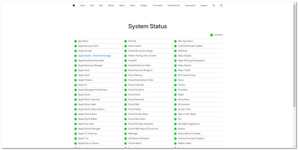 Status serwera Apple Music