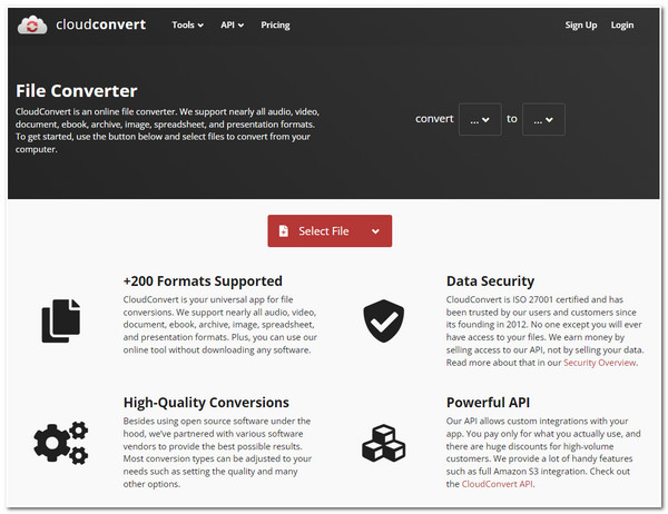 Interfaz de Cloudconvert