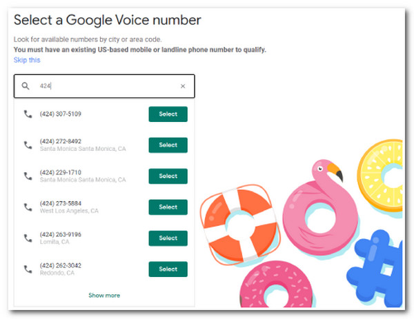 בחר מספר Google Voice