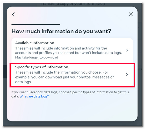 Sélectionnez des types d'informations spécifiques