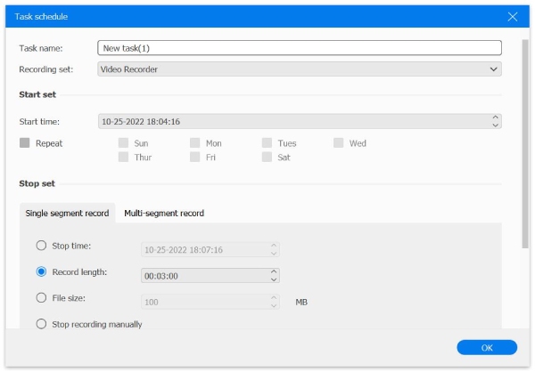 Configuración de programación de tareas