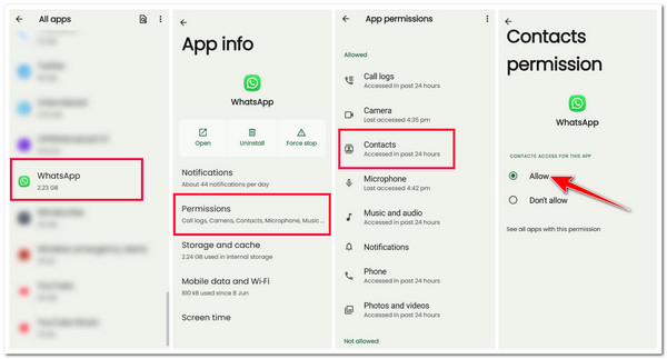 Uprawnienia WhatsApp Kontakty