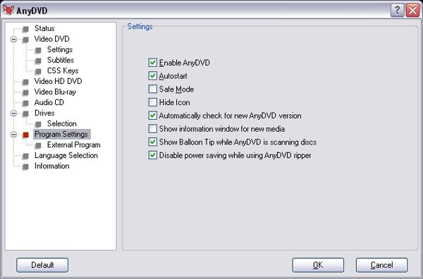 Anydvd-programinställningar