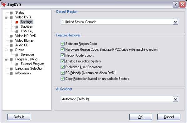 Anydvd Videodvd Settings