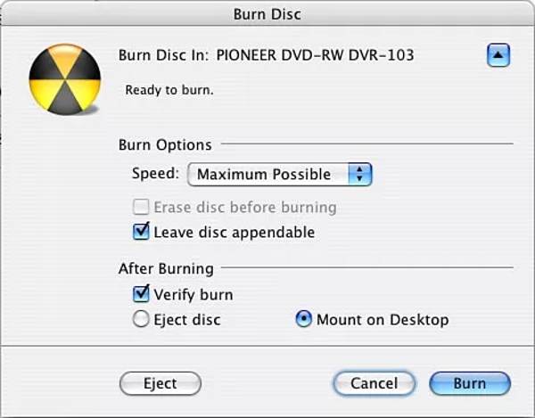 حرق أقراص DVD باستخدام Disk Utility