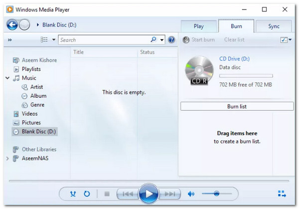 将视频刻录到 DVD Windows Media Player