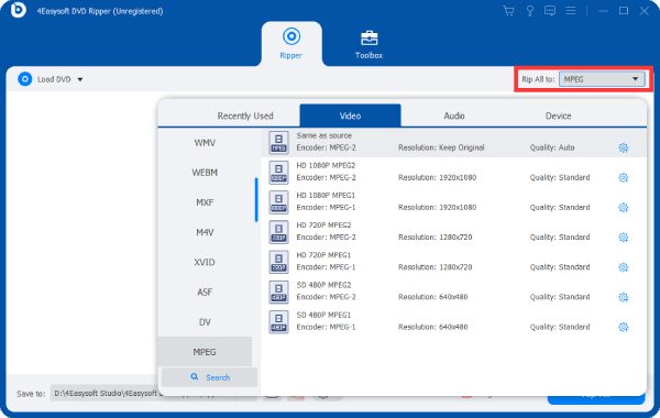 Odaberite Mpeg Format 4easy