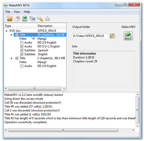 Makemkv Seleziona cartella di output Crea Mkv