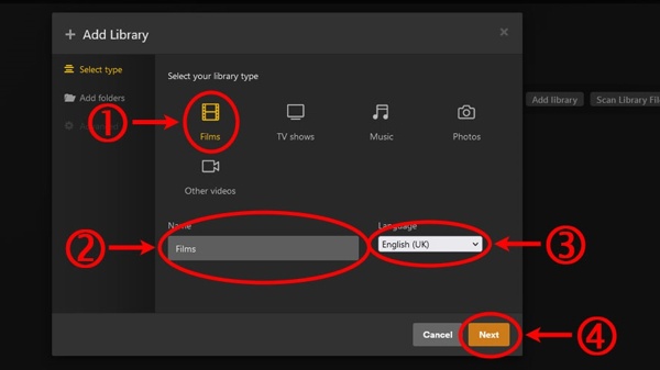 Plex सेटिंग्स लाइब्रेरी मूवी जोड़ें