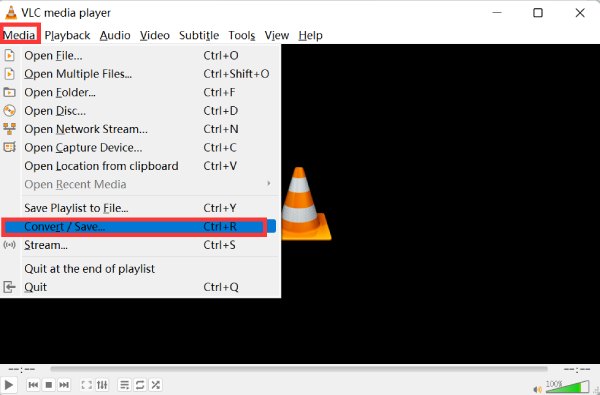 תפריט מדיה Vlc