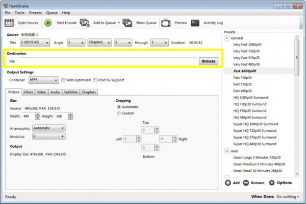 Handbrake Select Destination And Format