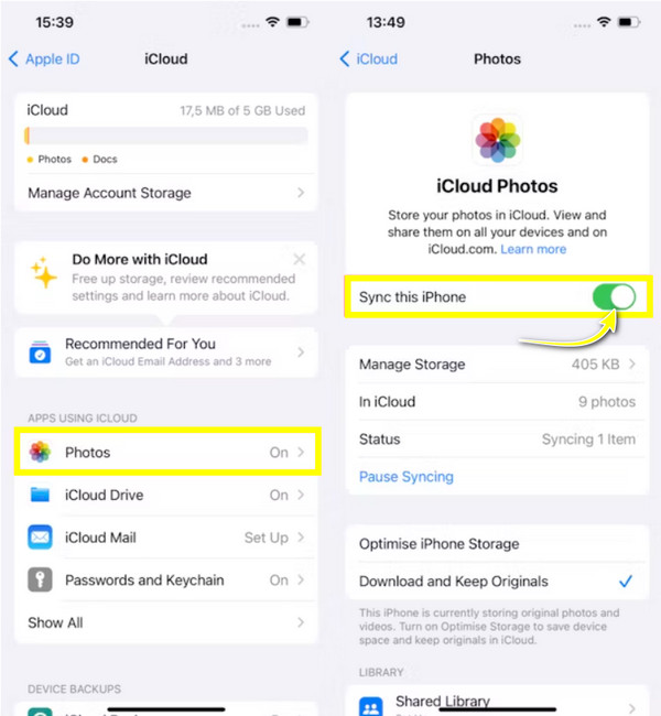 Enable Icloud Photos