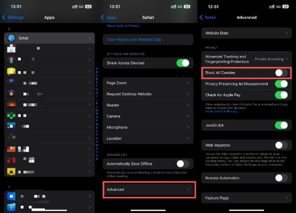 Block Safari Cookies iPhone
