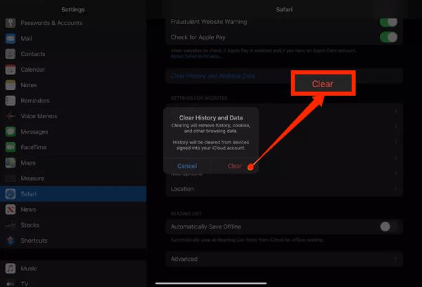 Clear Safari Cookies Ipad