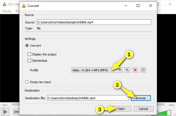 Vlc Velg utdataformat