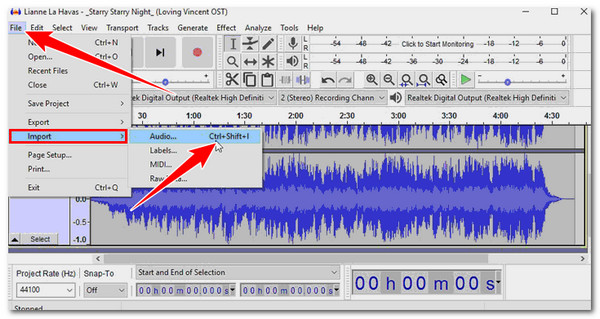 Importação Audacity M4a