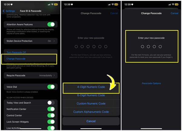 Change To Different Passcode Option